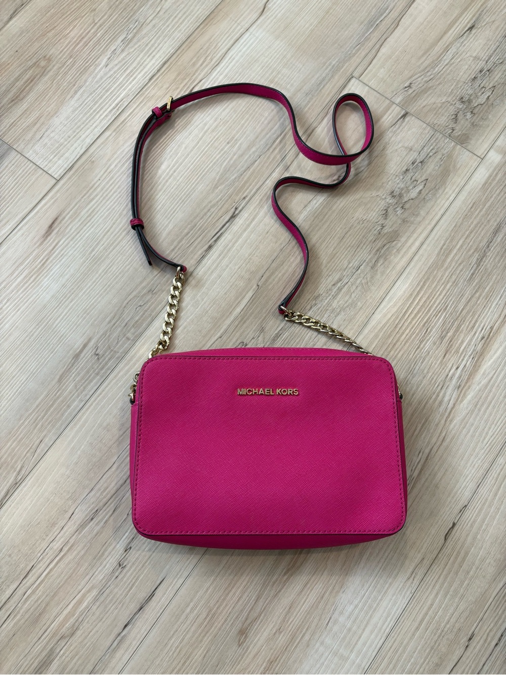 Michael Kors Hot Pink Crossbody with Gold Chain